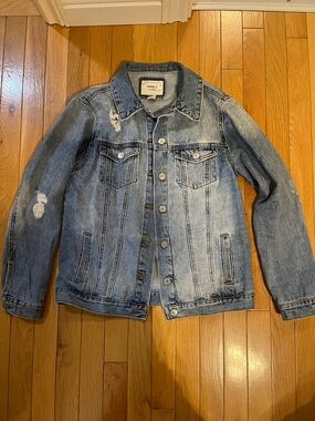 Forever 21 light wash distressed denim jacket